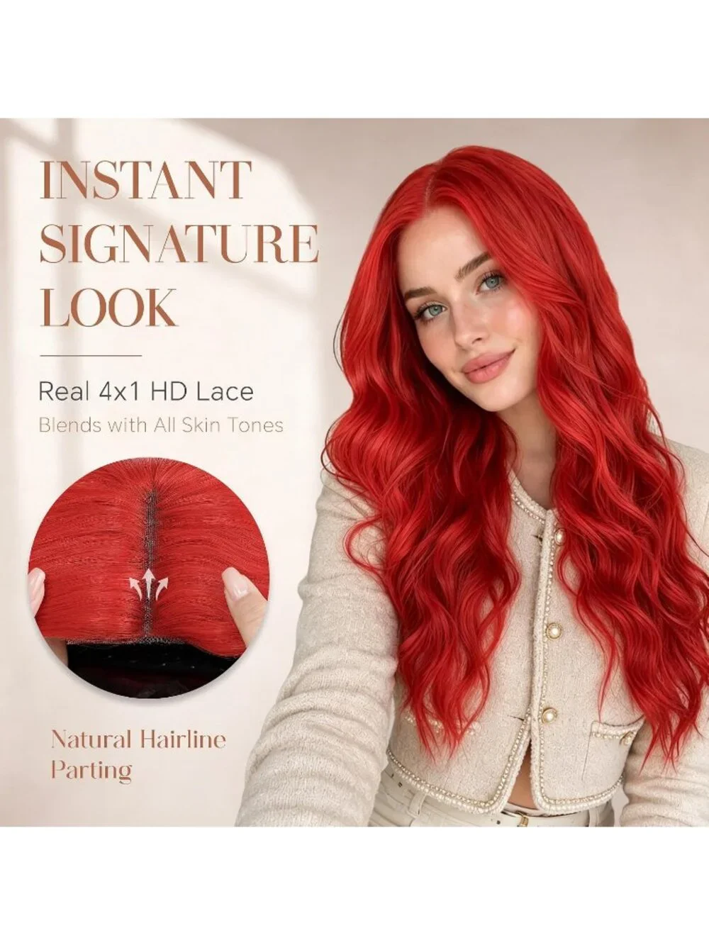 Women's Red 26 Inch Long Synthetic Middle Part Lace Front Wavy Wig